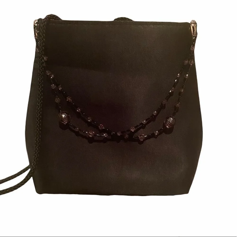 Black Elegant Bag With A Little Beading Hanging In Front